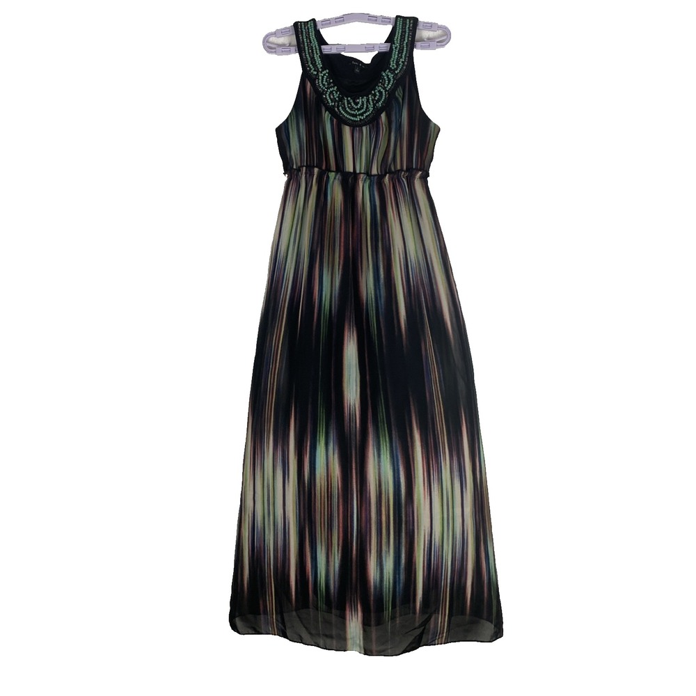 Sami + Jo Multicolor Chiffon Embellished Sleeveless Dress Size L